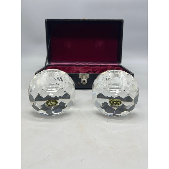 post house Other - vintage imported crystal hand cut set of 2 candle holder with black case READ